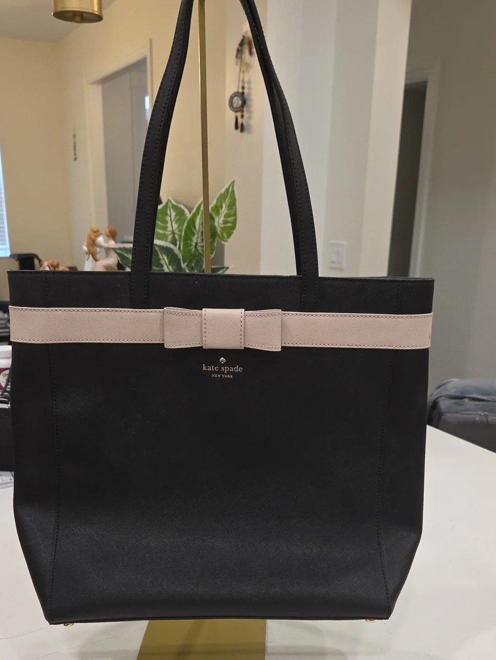 kate spade Black Tote with Blush Bow Trim